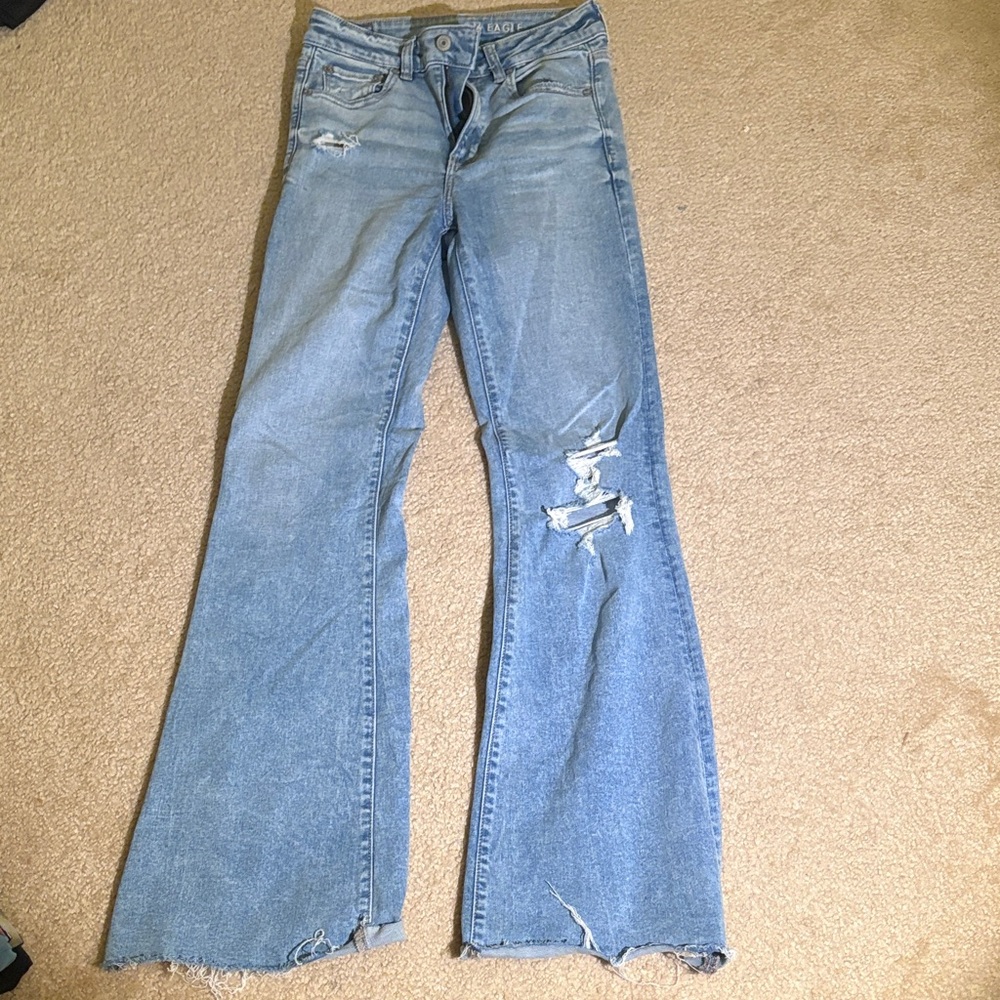American Eagle Outfitters Light Blue Distressed Flare Jeans